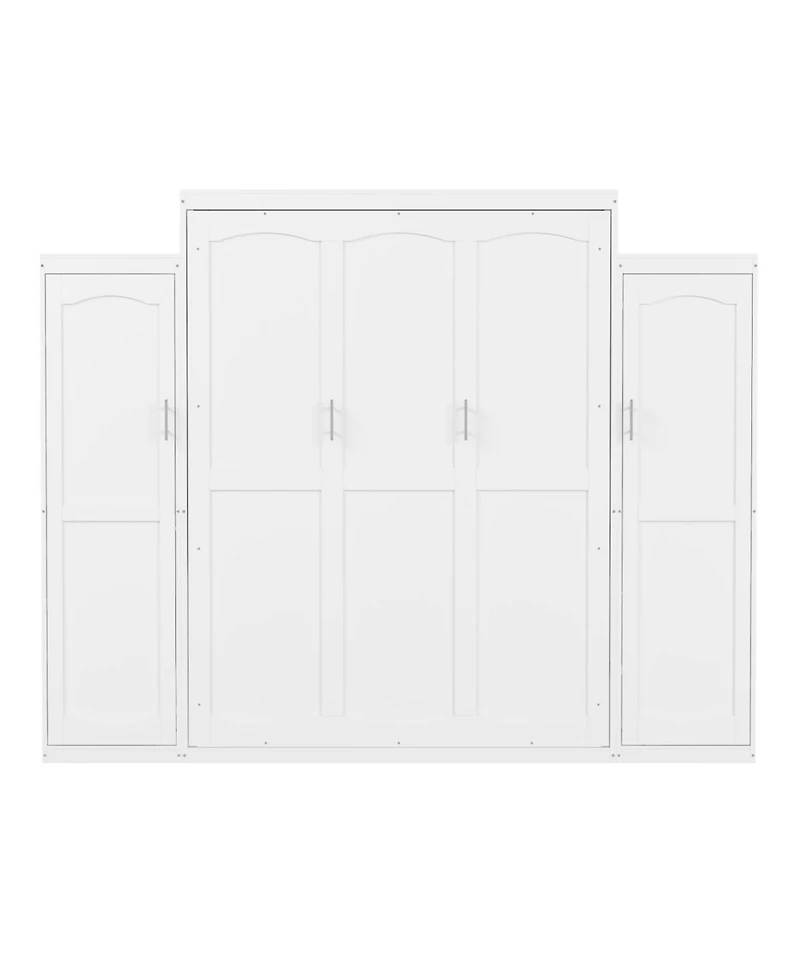 Streamdale Furniture Queen Size Murphy Bed with 2 Wardrobes & Storage Shelf, White