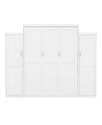Streamdale Furniture Queen Size Murphy Bed with 2 Wardrobes & Storage Shelf, White