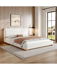 Streamdale Furniture Queen Size Boucle Upholstered Curved Headboard Bed Frame