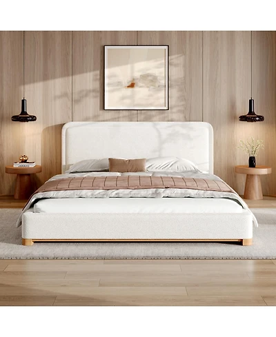 Streamdale Furniture Queen Size Boucle Upholstered Curved Headboard Bed Frame
