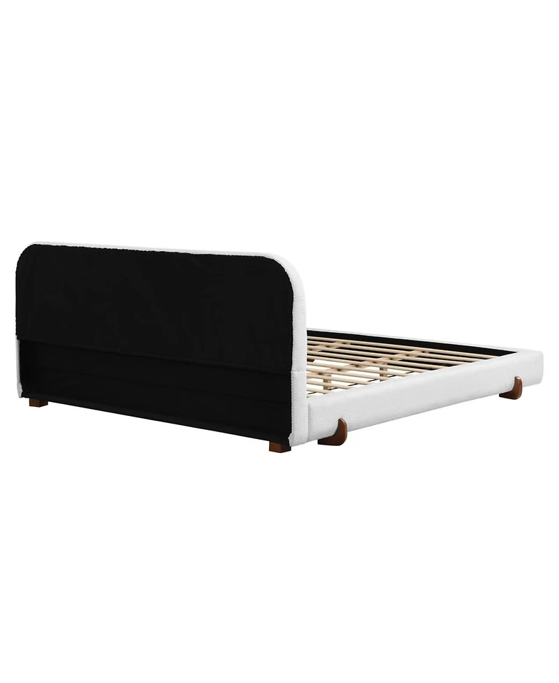 Streamdale Unique Design, Velvet and Solid Wood Legs Upholstered Bed Frame, King