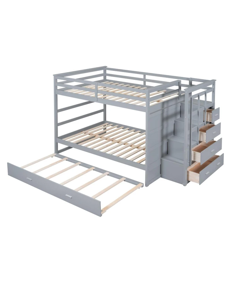 Streamdale Furniture Full Over Bunk Bed w/ Twin Trundle & Stairs, Gray