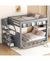 Streamdale Furniture Streamdale Wood Convertible Bunk Bed w/ Storage Stairs & 3 Drawers, Gray