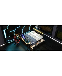 Streamdale Furniture Full Size Wooden Gaming Bed with Led Headboard, Desk, Usb & Storage, Black