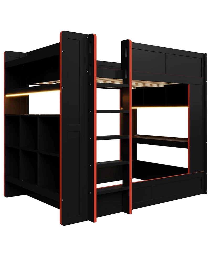 Streamdale Furniture Wood Gaming Bunk Bed with Desk, Storage, Led & Charging Station