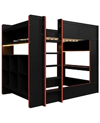 Streamdale Furniture Wood Gaming Bunk Bed with Desk, Storage, Led & Charging Station