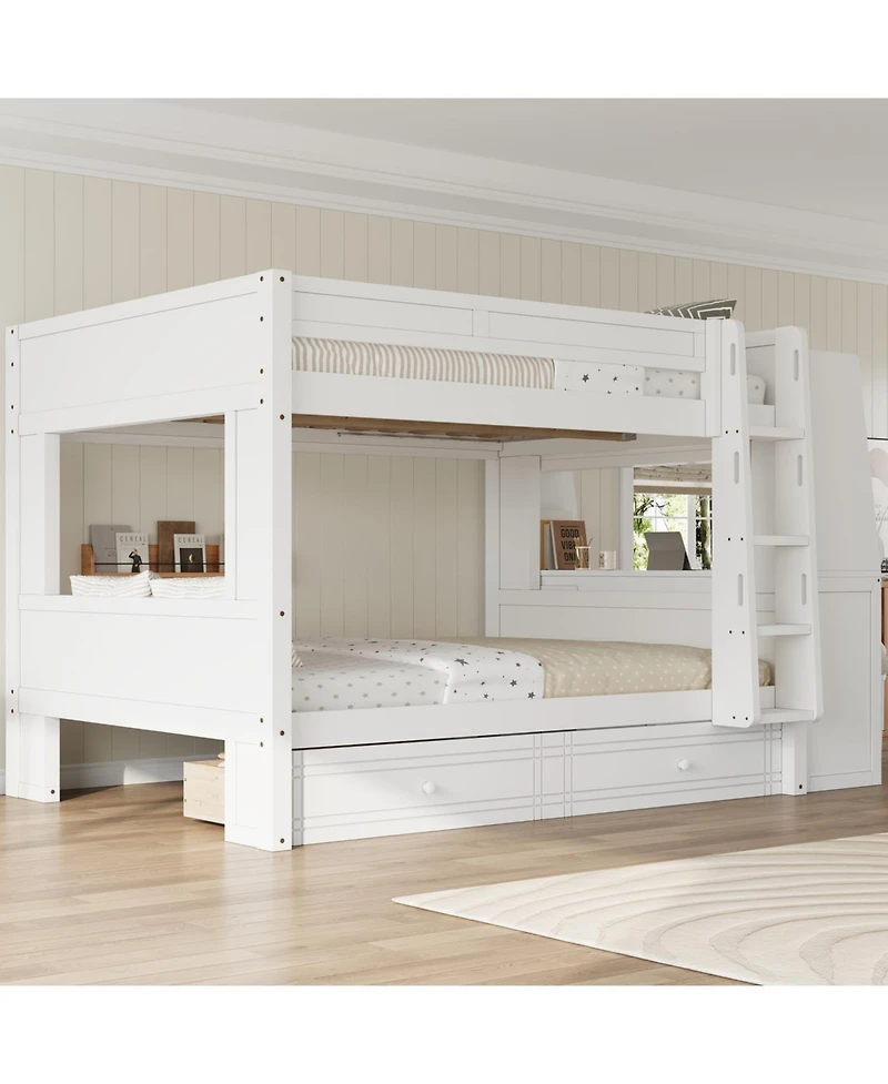 Streamdale Furniture Full Multifunctional Bunk Bed with Desk and Bookshelves, Drawers, Gray