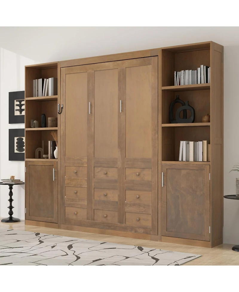 Streamdale Furniture Queen size wooden Murphy Bed with Storage Shelves & Cabinets