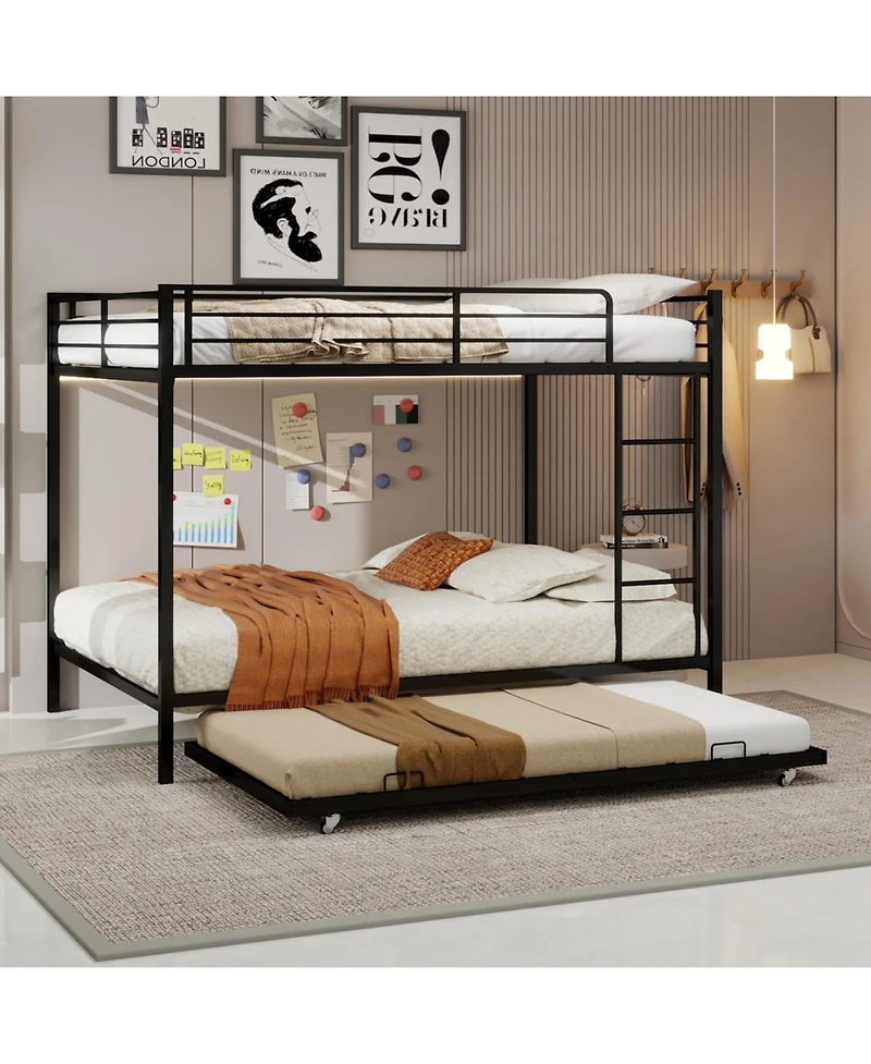 Streamdale Furniture Durable Square Tube Iron Bunk Bed with Safety Rails - Queen Size