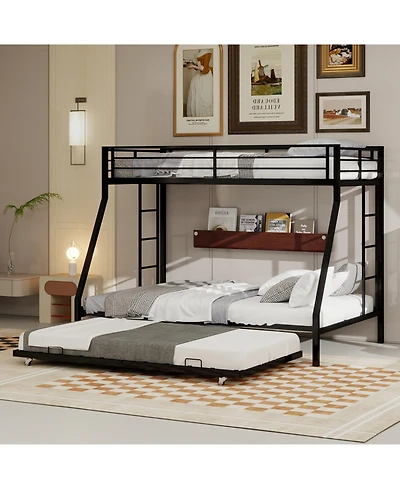 Streamdale Furniture High-Stability Queen Bunk Bed with Ladder & Trundle - Black (153cm x 203cm