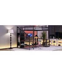 Streamdale Furniture Metal Queen Loft Bed with Wardrobe, Led, L-Shaped Desk & Usb