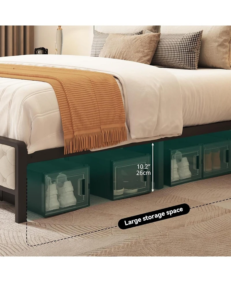 Streamdale Furniture Queen Size Upholstered Platform Bed Frame with Charging Station - Beige