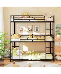 Costway Full Over Full Over Full Metal Bed Frame Heavy-Duty Triple Bunk Bed w/Dual Ladders