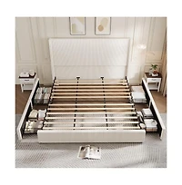 Gaomon + Upholstered Platform Bed [Thickness] Bookcase Headboard & 2 Storage Drawers [Bed