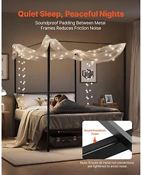 Slickblue 82.5 x 60.2 x 72 in / 2095 x 1530 x 1830 mm Metal Canopy Bed Frame with Elegant Four Poster Design