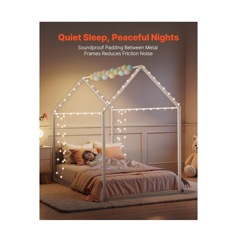 Slickblue Kids Floor Bed with Roof Design and Metal Frame