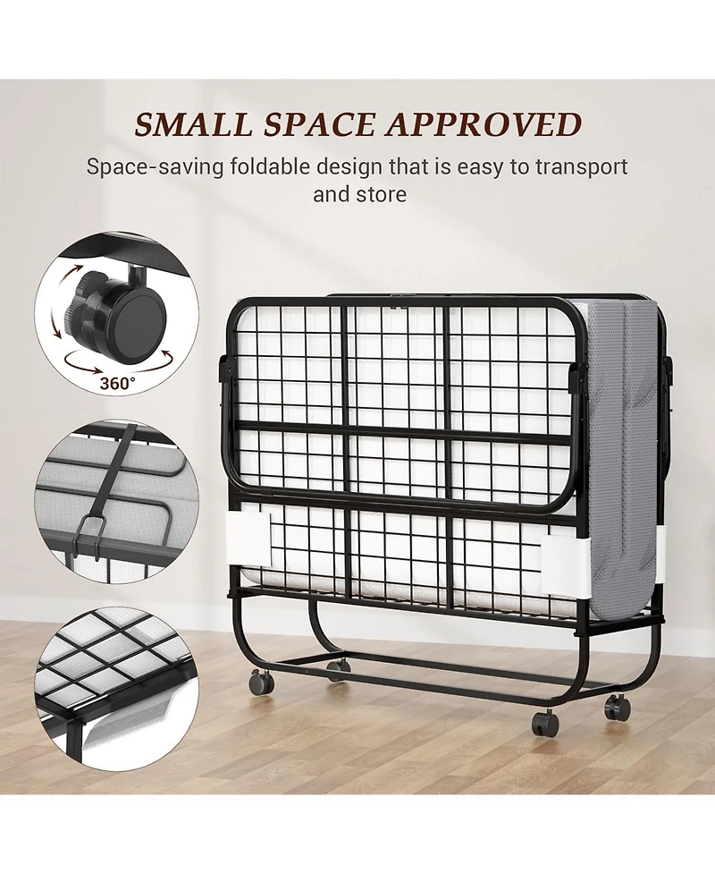 Aheaplus 75"x 46" Folding Bed with Mattress, Foldable Guest Rollaway Bed with Cover and Sturdy Metal Frame