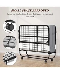 Aheaplus 75"x 46" Folding Bed with Mattress, Foldable Guest Rollaway Bed with Cover and Sturdy Metal Frame