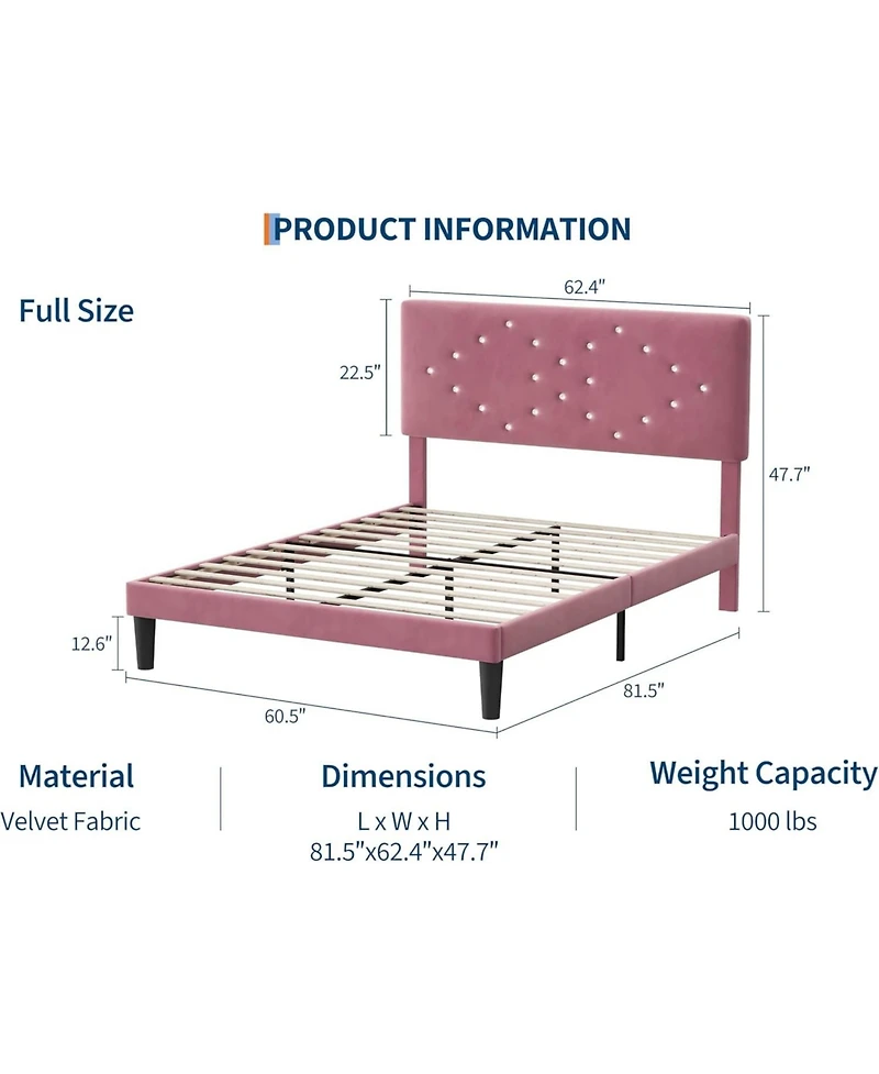 Gaomon Queen Size Upholstered with Button Tufted Headboard, Under Bed Storage, Sturdy Wood Slats Platform Bed