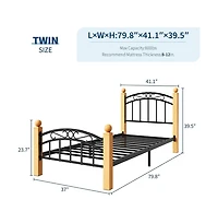 gaomon Twin Size Metal Platform Bed Frame with Victorian Iron Art Headboard & Footboard, Steel Slats