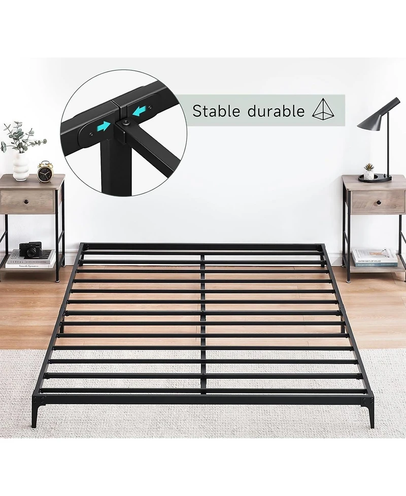 Queen Size Bed Frame 6 Inch Metal Platform Heavy Duty Low Bed Frame Sturdy Metal Slats Matte Black