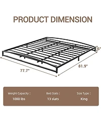 gaomon King Size 6 Inch Metal Platform Bed Frame Heavy Duty Slats Underbed Storage Noise-Free Non-Slip Black