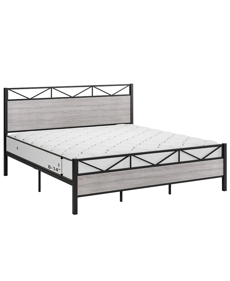 gaomon King Size Triangular Panel Platform Bed Light Gray Woodgrain Space-Saving No Box Spring