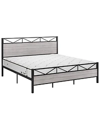 gaomon King Size Triangular Panel Platform Bed Light Gray Woodgrain Space-Saving No Box Spring