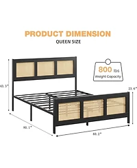gaomon Queen Size Rattan Platform Bed Frame with Headboard, Boho Design, Strong Metal Slat Support, Noise-Free, No Box Spring Needed