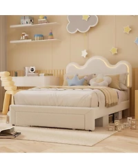 gaomon Full Size Soft Pack Upholstered Bed Frame Mdf Sponge Elegant Design Led Lighting Comfortable Cushioning Durable Construction