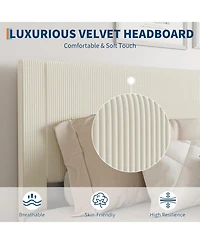 gaomon Queen Size Upholstered with Modern Fabric Headboard, Metal Frame, Wooden Slats, Double Support, No Box Spring Platform Bed Frame