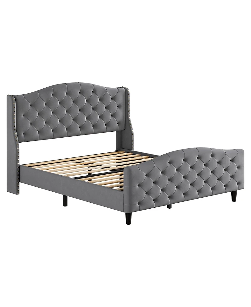 Gaomon Queen Size Velvet Platform Bed Frame w/Headboard and Footboard Upholstered Bed Frames