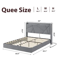 gaomon Queen Size Floating Upholstered Platform Bed Frame with Rgb Led Lights and Built-In Charging Station