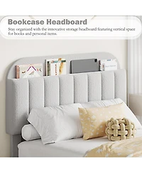 gaomon Queen Bed Frame with 2 Flexible Drawers and Bookcase Headboard, Boucle Upholstered Platform Bed for Boys/Girls