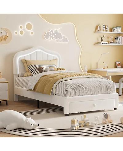 gaomon Twin Upholstered Bed Frame with Storage Drawer and Smart Led Headboard