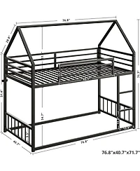 Likimio Twin Over Twin Metal Bunk Bed with Ladder & Guardrail, House-Shaped Frame, Space-Saving Design, No Box Spring Needed – Black