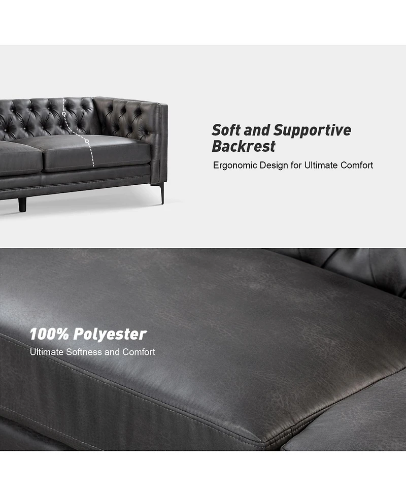 Hulala Home Wales Contemporary 84" Upholstered Button-tufted Sofa with Metal Legs