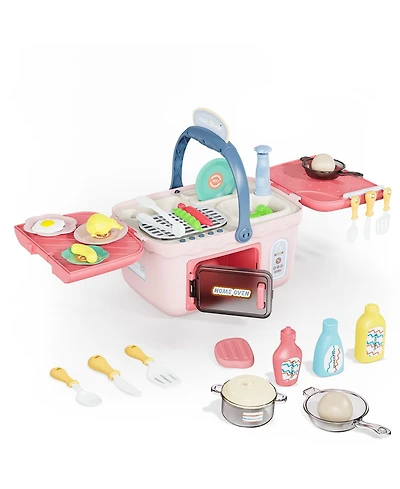 Contixo Kids Kitchen & Picnic Playset, Interactive Grill, Sink, Oven, Lights & Music, Color-Changing Foods, Toddler Toys Ages 3+