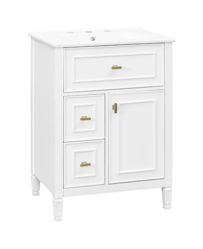 Clihome 24" Bathroom Vanity with Sink, Bathroom Vanity Cabinet with One Flip Drawer and Two Drawers, Adjustable Shelf, Solid Wood and Mdf
