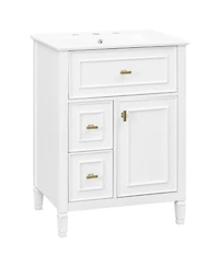 Clihome 24" Bathroom Vanity with Sink, Bathroom Vanity Cabinet with One Flip Drawer and Two Drawers, Adjustable Shelf, Solid Wood and Mdf