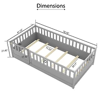 Simplie Fun Twin Size Floor bed, integral construction with super high security barrier, door, children's floor bed frame, Montessori wooden children'
