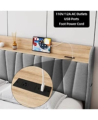 gaomon Upholstered Bed Frame with Storage Headboard, Drawer, Charging Station, Linen Platform