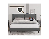 gaomon Queen Bed Frame with Usb Ports, Platform Bed Frame with Linen Fabric Adjustable Headboard