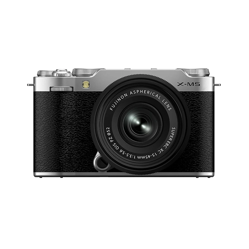 Fujifilm X-M5 Mirrorless Camera with Xc 15-45mm f/3.5-5.6 Ois Pz Lens, Silver, Bundle with 64GB Memory Card, Camera Case