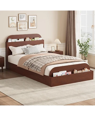 Gaomon Twin Kids Bed Frame with Storage Headboard & Footboard, Low Profile Wood Platform, Sturdy Slats, No Box Spring Needed