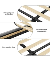 gaomon Upholstered Bed Frame with Storage Headboard, Drawer, Charging Station, Linen Platform