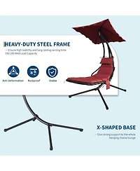 gaomon Chaise Lounger Swing Chair with Umbrella Canopy, Patio Hanging Lounge Chair with Stand, Curved Steel Outdoor Chair for Pool, Garden, Backyard