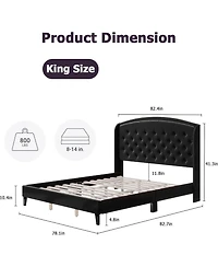 Gaomon King Velvet Platform Bed with Wingback Tufted Headboard & Wood Slats, No Box Spring Required