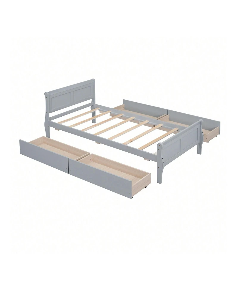 gaomon Twin Size Wood Platform Bed With 4 Drawers And Streamlined Headboard & Footboard Solid Wood+Mdf Bed Frame