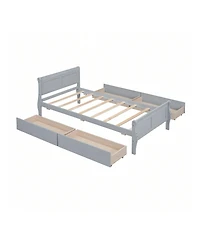 gaomon Twin Size Wood Platform Bed With 4 Drawers And Streamlined Headboard & Footboard Solid Wood+Mdf Bed Frame